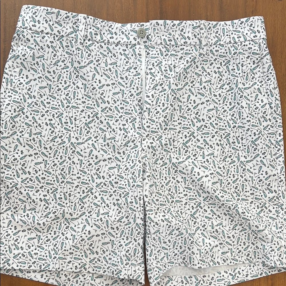 White and Green Patterned Shorts